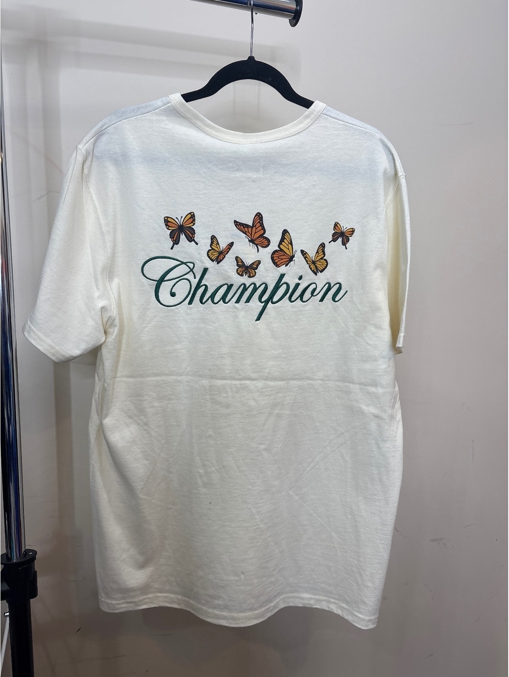 Champion White Cotton T-Shirt with Butterfly Print Size L
